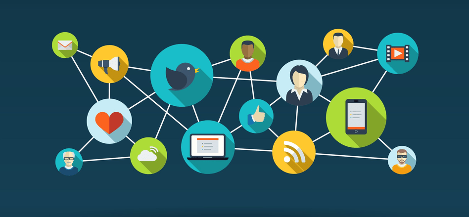 Social media and people connected in an infographic web